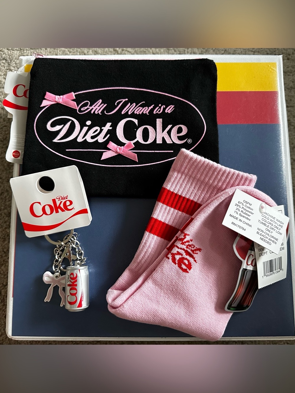 Diet Coke Gift Set NWT Pink Socks Keychain Pouch Coca Cola Coke Lover